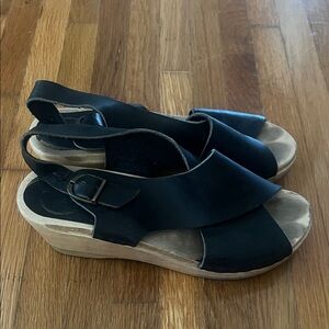 No. 6 Black Leather Wedge clogs